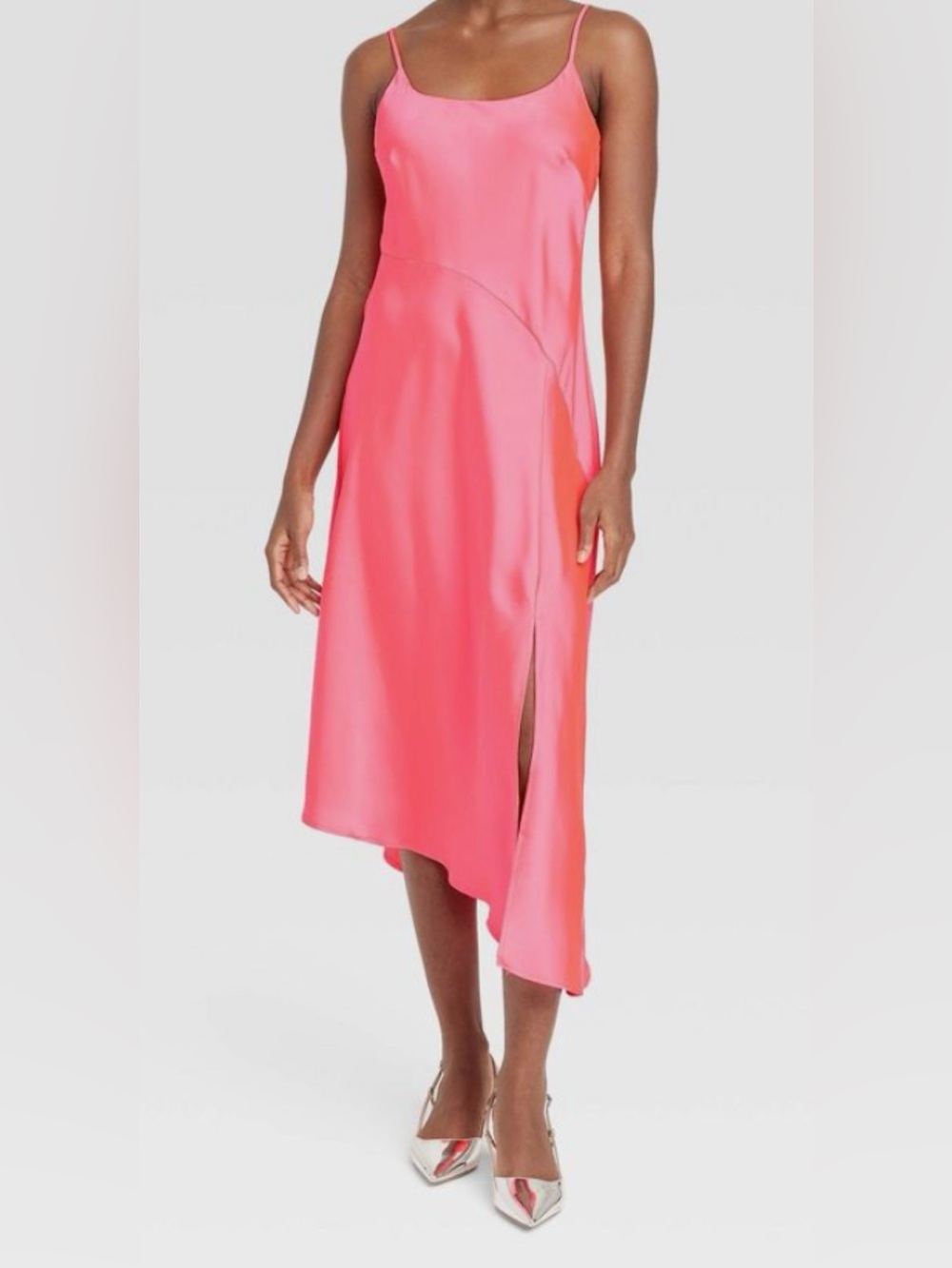 A New Day vivid neon Pink Slip Dress - Sleek Spaghetti Strap with slit